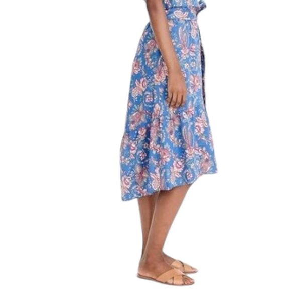 J Crew Skirt WMNS 12 Blue Belted pull-on Midi Liberty Flora Belle K7713 Ruffle - Picture 7 of 13